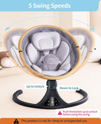 LAREX Baby Swing to Toddler Electric Infant Swing Portable for Newborn Boy Girl, 5 Sway Speeds with Remote Control, 12 Preset Melodies and Bluetooth, 0-6 Months Max 20 Lbs (Light Wood Grain)