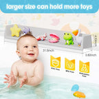 Bathtub Splash Guard for Kids - 31.4 Inch Extra Wide Bath Splash Barrier with 11 Strong Suction Cups, Flexible Silicone Tub Ledge Organizer to Keep Bathroom Floor Dry(Grey)