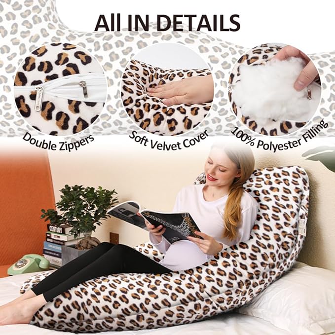 Chilling Home Pregnancy Pillow, J Shape Pregnancy Pillows for Sleeping, Body Pillows for Adults, Maternity Pillow for Pregnant Women, with Velvet Removable Cover, Leopard Print