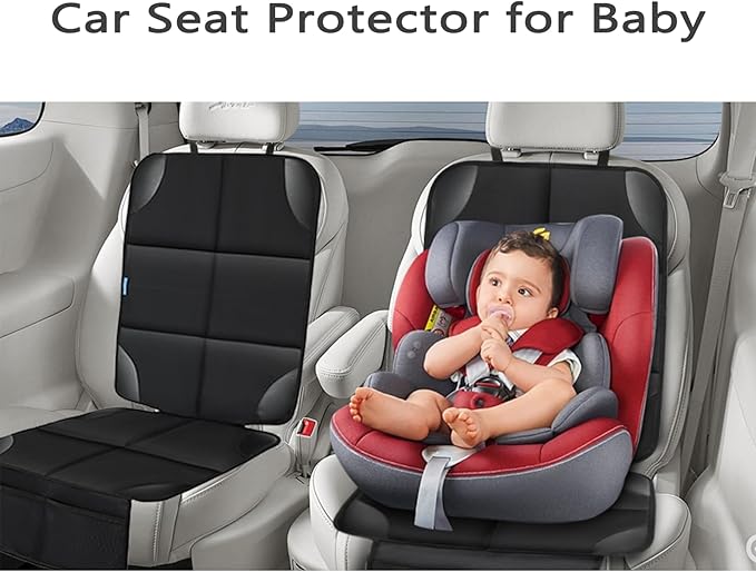 Car Seat Protector for Child Carseat, 2 Pack Protect Car Seat Cover for Baby with Thickest Padding and Non-Slip Padded Backing Mesh Pockets Kids Pets Car Back Seat Protectors(Black)