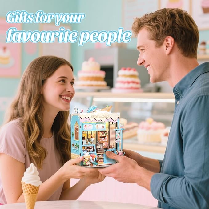 CUTEBEE Book Nook Kit - DIY Miniature House Dollhouse Kit for Adults and Teens, Booknook Tiny House Ice Cream Shop Bookshelf Decor 3D Wooden Puzzle, Gifts for Family, Friends (Bella's Ice Cream)