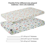 Onacosht Pack n Play Fitted Sheets for Baby Girl 2 Pack Set Soft Jersey Knit Sheets for Mini Crib Mattress and Playard Mattress, Rabbit Floral and Owl Printing