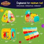 5pc Kids Play Tent for Toddlers with Ball Pit, Crawl Tunnel, Indoor & Outdoor Playhouse, Jungle Gym, Toys for Boys & Girls, Includes Dart Balls, Teepee & Basketball Hoops, (with 50 Balls)