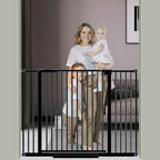 DEARBB Extra Wide Baby Gate Ultra Narrow Spacing 30.11-77.36" Pressure Mounted Double Lock Swing Auto Close Walk Through Metal Safety Pet Gate for Stairs and House Doorway Kitchen