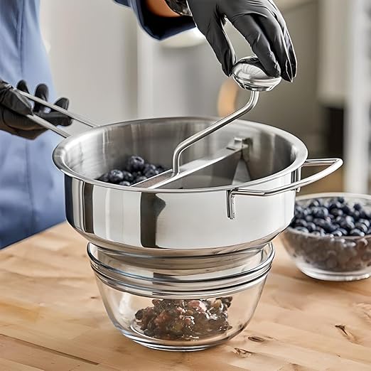 OCS Parts Pro Series Stainless Steel 3.5-Quart Food Mill with 3 Milling Discs | Rotary Food Mill for Purees, Applesauce, Jam, Baby Food, Tomato Sauce Mashed Potatoes and More