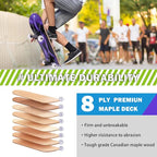Skateboard,31 x 8 Inch Complete Skateboard, 8-Layer Maple Wood Deck Double Kick Standard Skateboards for Kids, Teens, Adult, Beginner