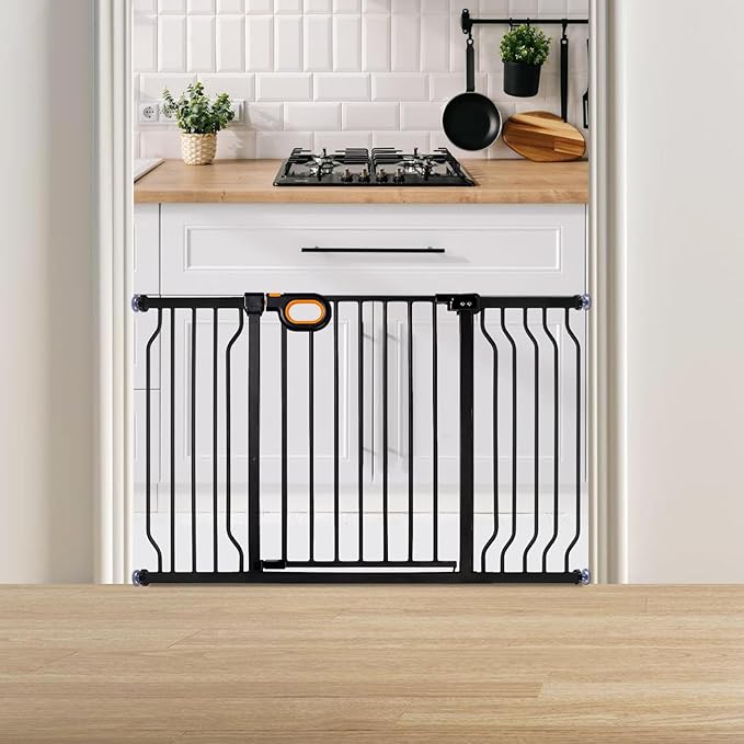 Baby Gate for Stairs 29-52 Inch Wide, Safety Gate for Baby Adjustable Pet Gate with Door Pressure Mounted Gates for Kids Toddler Dogs Extension Kit Indoor Stairway Doorway Black (30.5'' Tall)