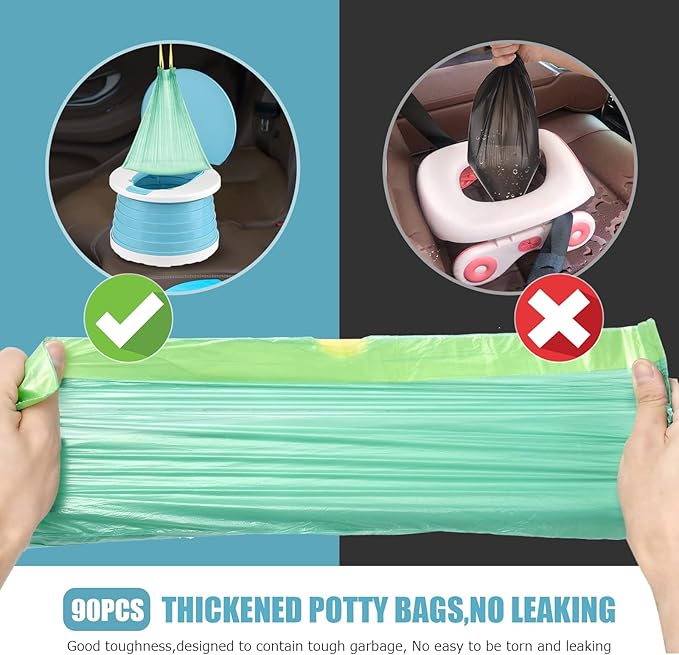 VISATOR Portable Travel Potty Chair Liners Bags Universal with Drawstring, 90 PCS (18 * 20INCH) (Green)