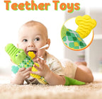 LIGHTDESIRE Baby Crocodile Musical Stuffed Animal, Infant Teething Toys with Ruler Design and Ring Bell, Suitable for Tummy Time, Newborn Boys & Girls 0-12 Months (Green)