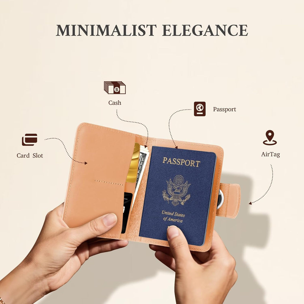 ALLIVE Genuine Leather Passport Holder, Rfid Passport Holder for Travel with AirTag Hidden, Passport Cover Wallet Travel Must Haves Airport Essentials, Passport Cover Travel Gifts (Beige)