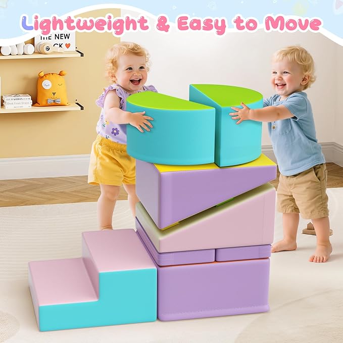 Lischwert Foam Climbing Blocks for Toddlers 1-3, 7pcs Soft Play Set with Crawling Exploration Toys, Indoor Outdoor Infant Safe Blocks for Baby Gym Toddler Playground