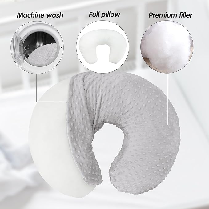 LAT Nursing Pillow for Breastfeeding with Removable Minky Cover,Ergonomic Breast Feeding Pillows for Mom and Baby,Machine Washable(Grey)