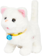 Easfan 7" Walking Plush Kitty Toy Stuffed Animal Electric Interactive Talking Musical Plush Toy White Cat Tail Wagging Birthday Gifts for Kids Toddlers