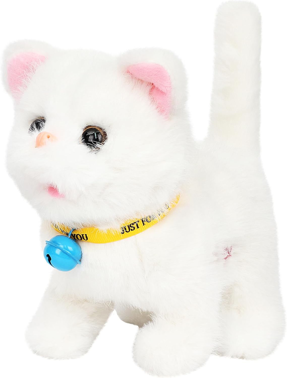Easfan 7" Walking Plush Kitty Toy Stuffed Animal Electric Interactive Talking Musical Plush Toy White Cat Tail Wagging Birthday Gifts for Kids Toddlers