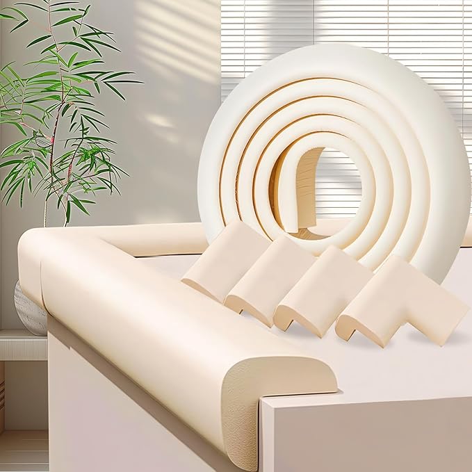Baby Proofing Edge Corner Protector,1Roll L-Shape Soft Cabinet Door Bumper Corner Strip,4 Furniture Safety Bumper Corner Guards,Wall Protector,Self Adhesive,for Nursery,Kitchen,Fireplace,Table