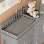 Nursery Dresser with Changing Table Top, 46"W Baby Dresser with 2 Drawers, Laundry Basket & Raised Guard, Infant Diaper Changing Storage Organize Station for Nursery and Baby Bedroom, Grey
