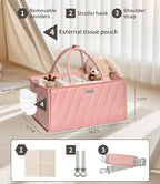 Diaper Caddy Organizer for Baby Essentials – Soft Blush Pink Storage Basket with Compartments, Shoulder Strap & Stroller Hooks – All-in-One Multifunctional Diaper Storage Tote for Nursery & Car