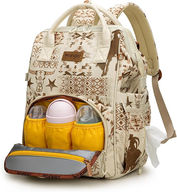 Wrangler Diaper Bag Backpacks Western Backpack Purses Multi-function Baby Bags for Mom with Waterproof Changing Pad & Pacifier Case