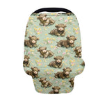 Binienty Highland Cow Baby Car Seat Cover for Boys Girls,Boho Floral Infant Carseat Cover Multi Use Baby Nursing Cover, Shopping Cart/High Chair/Stroller Cover
