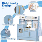 Play Kitchen for Kids, Wooden Children Kitchen Playset w/Coffee Maker, Oven, Stove, Sink, Apron, Ice Maker, Cookware, Kids Toy Kitchen Set for Toddler Girls Boys Pretend Play Toy Gift Ages 3+