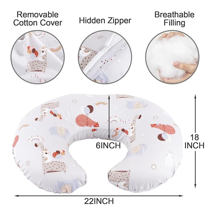 Nursing Pillow, Breastfeeding Pillow with Removable Cover, Ergonomic Breast Feeding Pillow, Baby Feeding Support Cushion for Mom Easier Breastfeeding- Original Size/Animal Gray