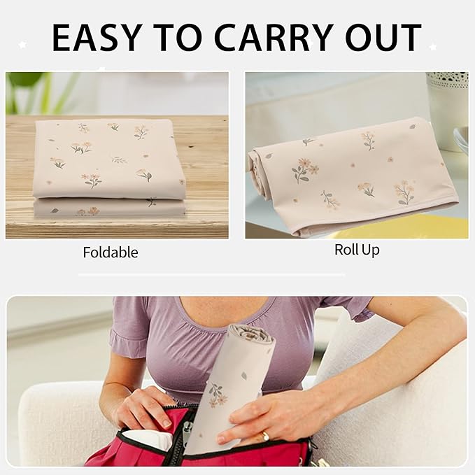 Vegan Leather Baby Changing Mat - Wipeable Portable Changing Pad, Foldable Travel Changing Mat for Baby, Newborns Toddlers Shower Gifts (Flower,20"*28")