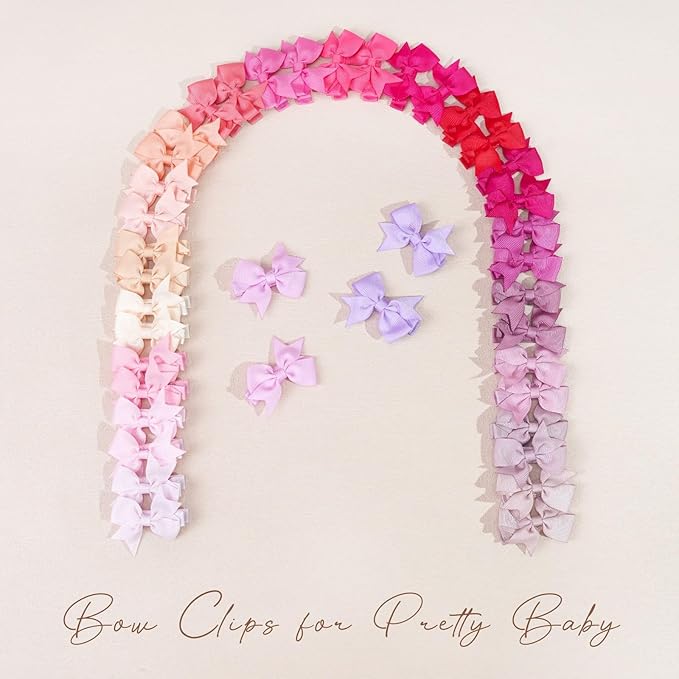 CÉLLOT 50PCS 2inch Baby Hair Clips - Fully Lined Tiny Baby Hair Bows Alligator Clips for Girls Infants Toddlers 25 Colors in Pairs