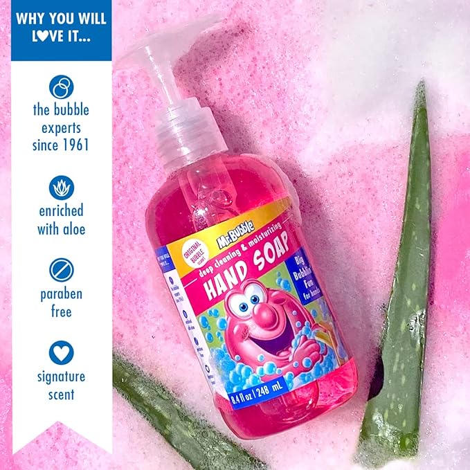 Mr. Bubble Kids Moisturizing Hand Soap, Gentle Sensitive Skin Formula Enriched with Nourishing Aloe Vera - Original Bubble Scent (Pack of 3 Bottles, 8.4 Fl Oz Each)