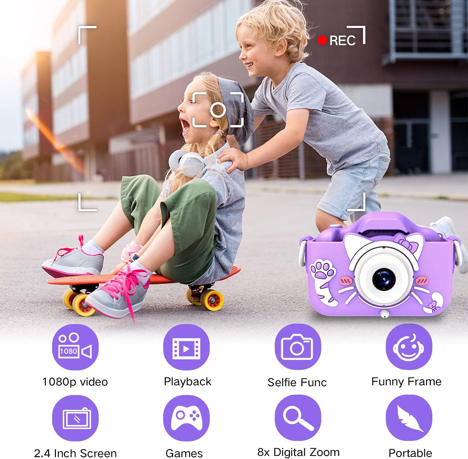Goopow Kids Camera Toys for 3-8 Year Old Girls Boys,Children Digital Video Camcorder Camera with Cartoon Soft Cover, Best Chritmas Birthday Festival Gift for Kids - 32G SD Card Included