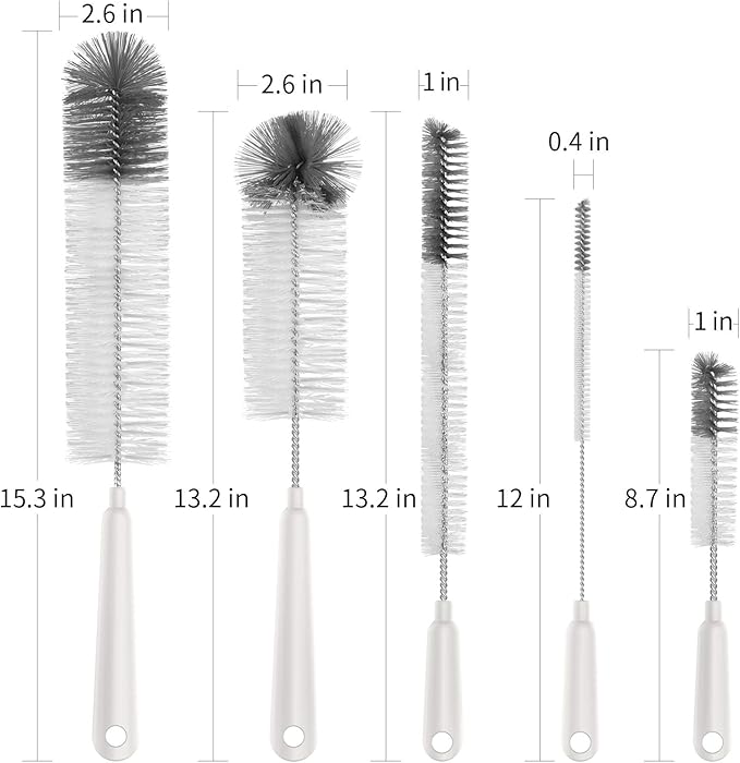 MR.SIGA 5 Pack Bottle Brush Cleaning Set with Storage Holder, Cleaning Brushes for Long Narrow Neck Bottles, Water Bottles, Baby Bottles, Tumblers, Drinking Glasses, Strews