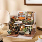 CUTEBEE Dollhouse Miniature with Furniture, DIY Wooden Dollhouse Kit Plus Dust Proof, Creative Room Idea(Forest Tea Shop)