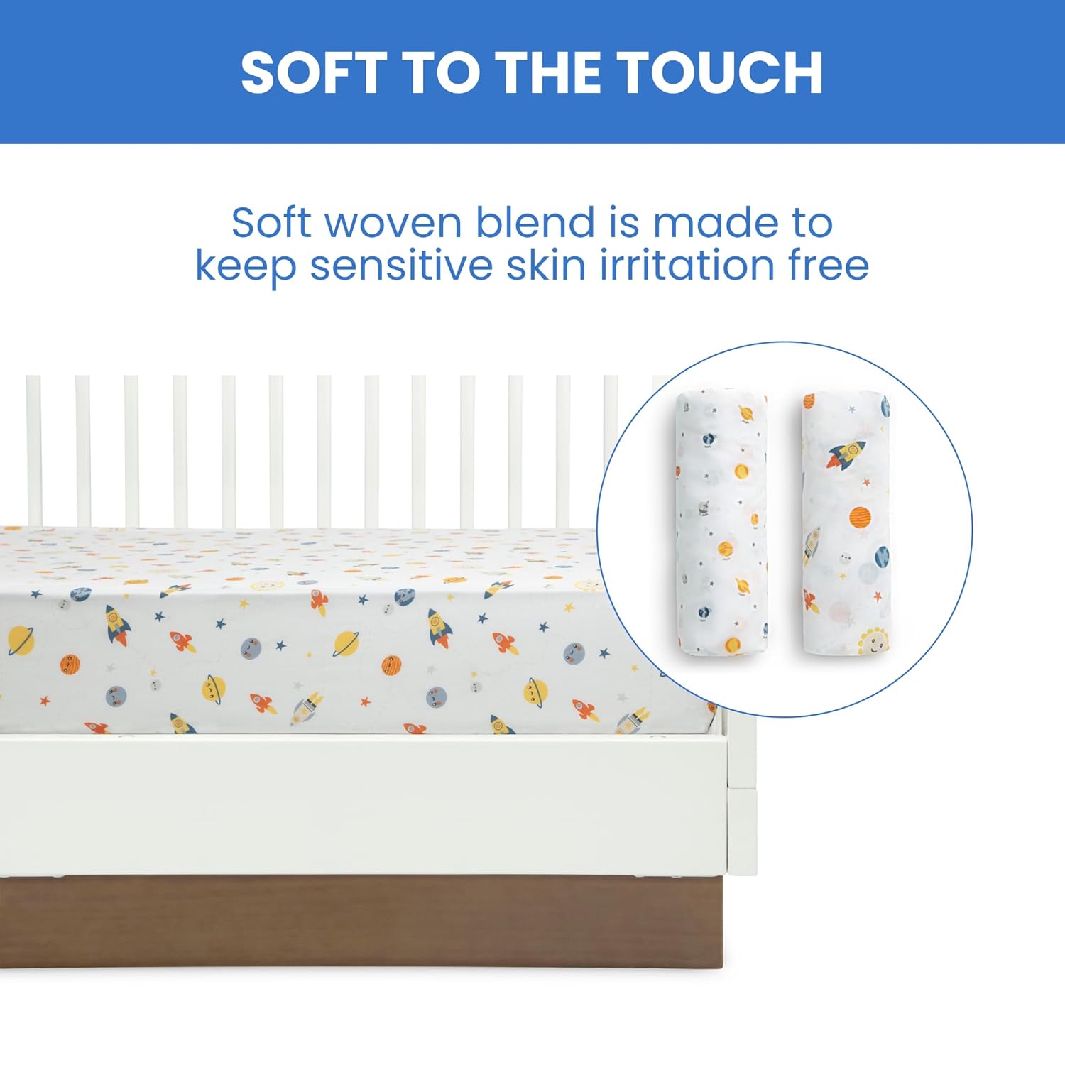 Delta Children Fitted Crib Sheets for Girls and Boys - Crib Sheet for Standard Crib and Toddler Mattresses - 28x52 Inch (Pack of 2), Space Exploration