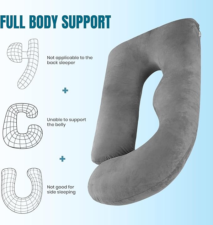 G Pregnancy Pillows with 2 Covers for Sleeping - G Shaped Full Body Maternity Pillow for Pregnant Women with Premium Removable Covers - Support for Back, Legs, Belly, HIPS, 69 Inch, Grey
