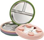 3Pack Sainless Steel Kids Plates with Suction, 8.1” Divided Toddler Baby Plates with Removable Silicone Sleeves BPA Free Non-Slip 2-in-1 Anti Breakage Metal Toddler Bowls
