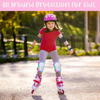 Kids Knee and Elbow Pads Set, 7 in 1 Skating Protective Gear for Skateboard, Roller Skating, Scooter, Cycling, 3-8 Years