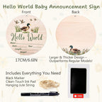 Mallard Duck Baby Announcement Sign, Hello World Newborn Sign, 6.7 Inch Round Wooden Name Sign for hospital, With Ink Pad for Hand and Footprints, Marker Pen, Baby Photo Prop & Keepsake