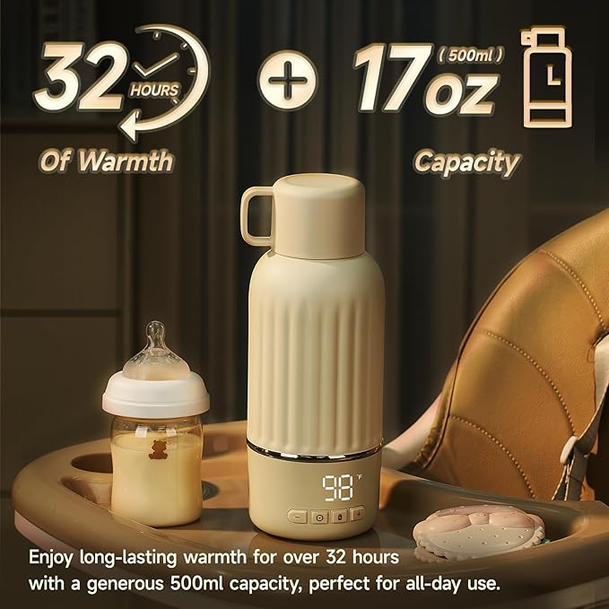 Snow Bear Portable Bottle Warmer for Travel, Fast Heating in 2.5 Mins for Breast Milk, 10200mAh Battery with LED Display, 17oz Large Capacity, Baby Bottle Warmer with Precise Temperature Control