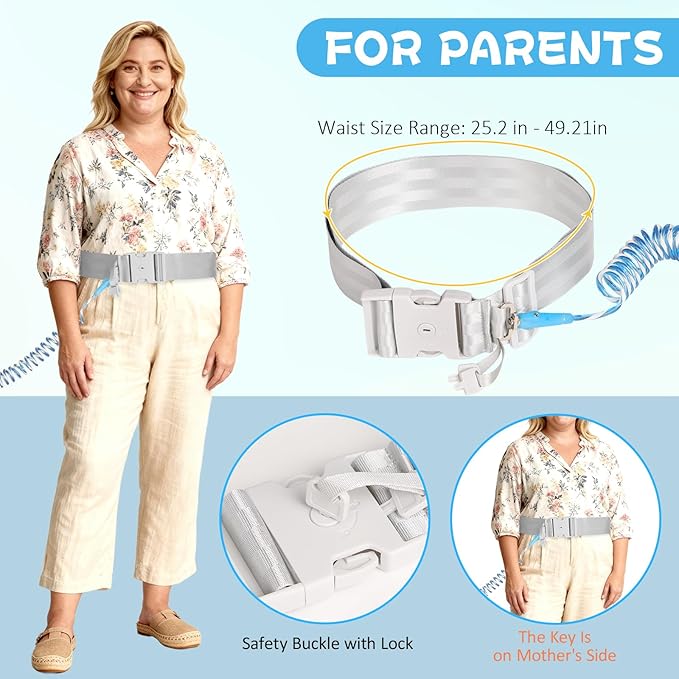 JXM Safety Waist Harness for Active Child, Hands Free Walking Leash with Lock for Autism, Secure Waist Belt for Special Needs, ADHD, Autistic Kids, Adjustable Elopement Tether with Key (Plus Size)