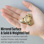 FREELOVE Metal Fidget Spinner, Stainless Steel Heavy, Long Spinning Toys, Cool Silent, Small Mini Fox Figette Spiner for Adults Men Anxiety, Quiet Bearing, Gold