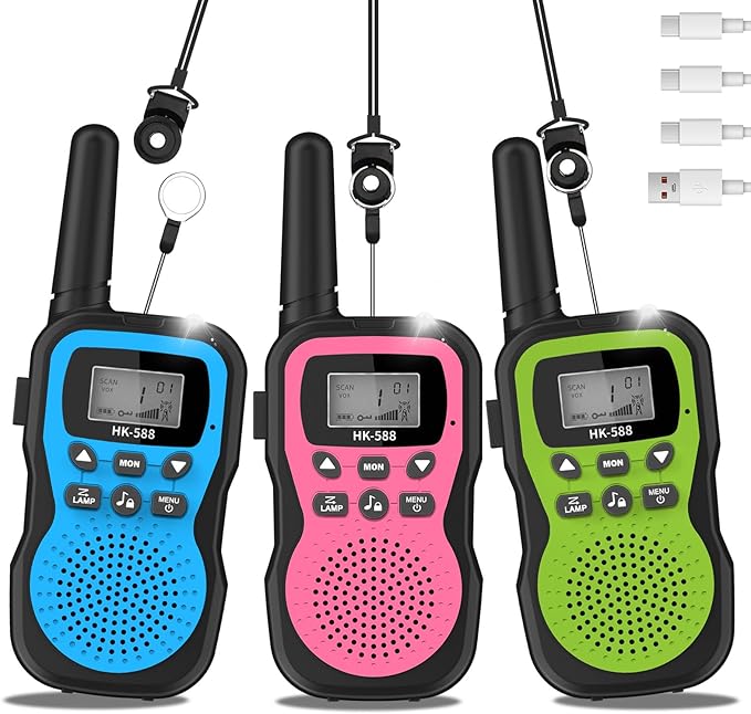 3 Pcs Walkie Talkies for Kids Rechargeable 3 KM Handheld Walkie Talkies Long Range 22 Channel 2 Way Radio Birthday Party Gifts for 3-12 Years Old Girls Boys Outside Adventure Camping Hiking
