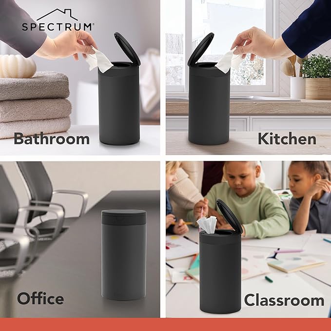 Spectrum Disinfecting Wipes Container Satin Nickel Refillable Stainless Steel Wipe Holder for Bathroom Kitchen School Classroom, Reuseable Push Button Wet Wipe Dispenser for Cleaning Countertop