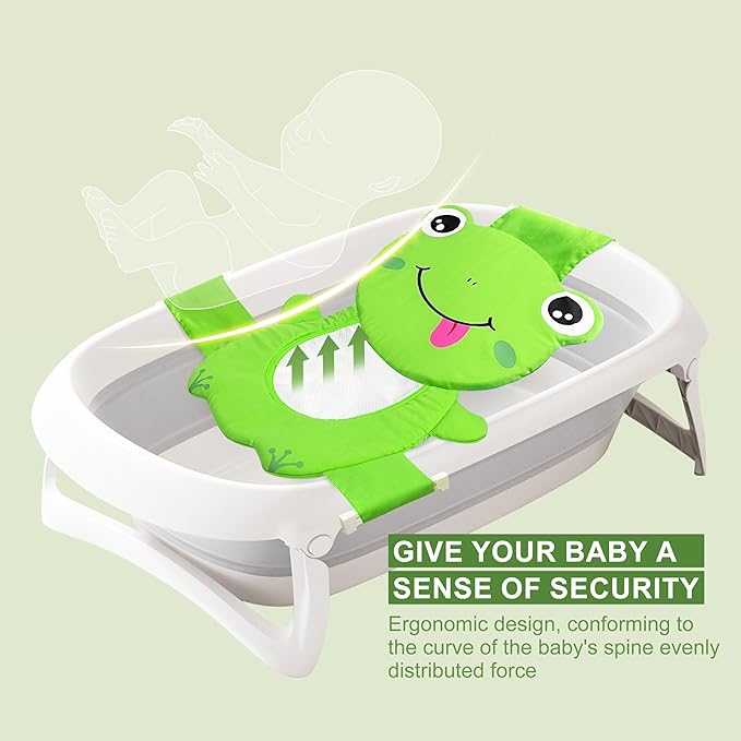 Baby Bath Seat Support Net, Quick Drying, Adjustable, Comfortable, Non-Slip, Infant Bathtub Sling Shower Mesh for a Tub, Soft Newborn Bath Mat (Green Frog)