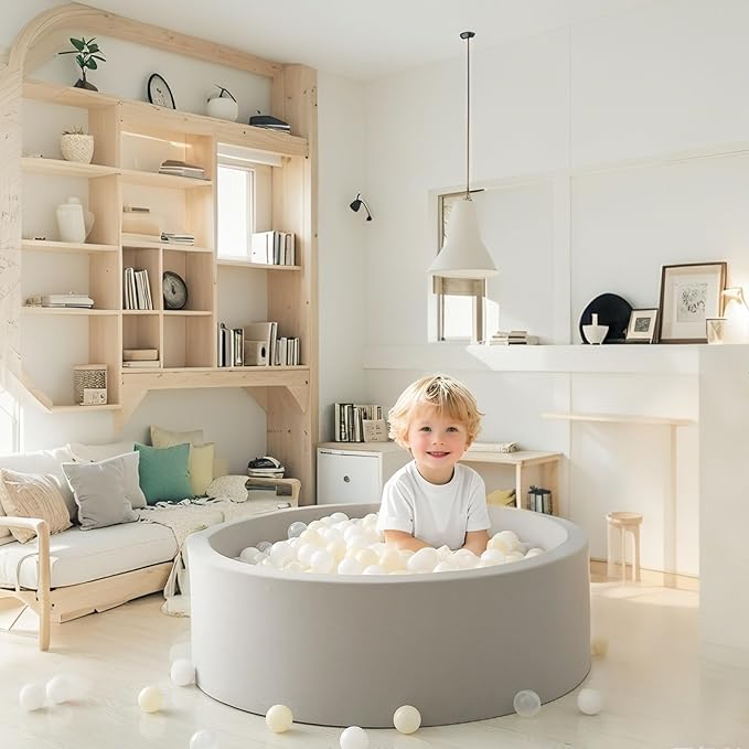 GOGOSO Balls for Ball Pit - Plastic Ball for Toddlers 1-3, Baby Kids Ball Pool Decoration 50 100 200 300 500 1000 (A White+Beige+Clear, 50 Balls)