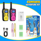 Wishouse Walkie Talkies for Kids Rechargeable Long Range,Xmas Birthday Gift for 4 5 6 7 8 9 Year Old Boys Girls,Hiking Gear Camping Games Cool Toys with NOAA,SOS Siren,Lamp,Lanyards,2 Pack Pink Yellow