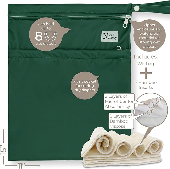 Nora's Nursery AWJ Cloth Diapers 7 Pack with 1 Wet Bag - Waterproof Cover, Washable, Reusable & One Size Adjustable Pocket Diapers for Newborns and Toddlers - Dahlia