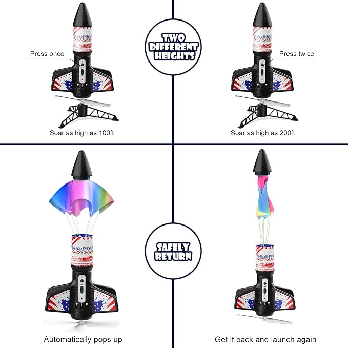 Rocket Launcher for Kids, Self Launching Motorized Air Rocket Toy, Outdoor Toys for Ages 8-12, Model Rockets with Parachute Safely Land, Spaceship Launch up to 200 ft Birthday Gifts for Boys