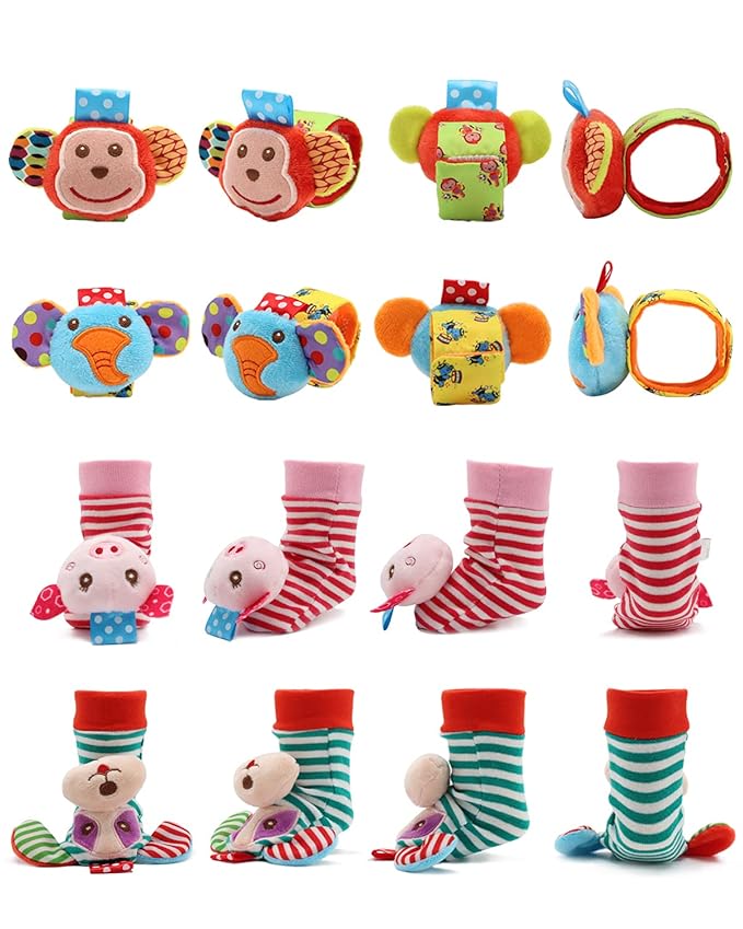 Wrist Rattles Foot Finder Rattle Toy for 0-4 Months Baby, Feet Leg Ankle Socks Arm Hand Bracelet Shaker for 4-8 Months Infant boy & Girl, Gift Set for 0-1 Years Newborn Babies (5 pcs-A)