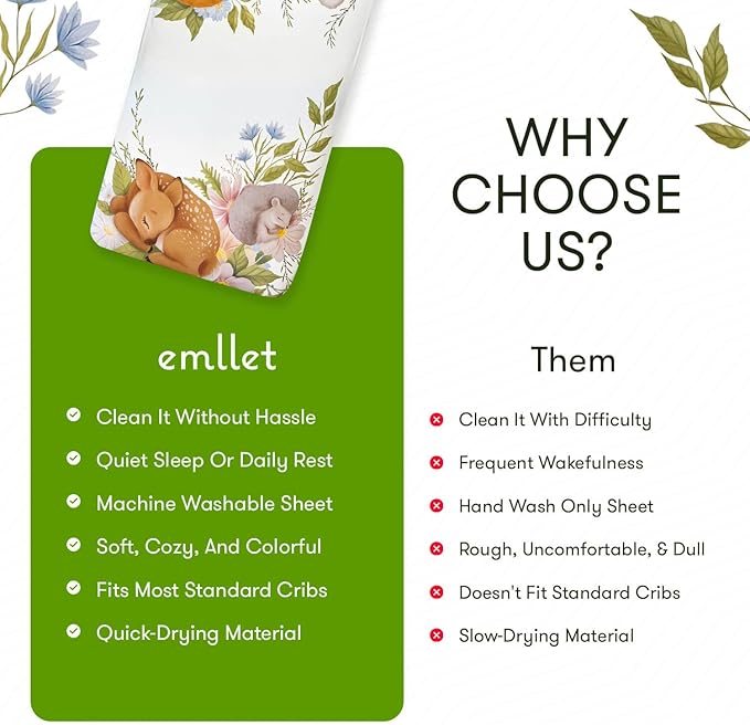 100% Cotton Fitted Crib Sheet, Forest Friends Woodland Animals Theme, Cozy Baby Nursery Bedding, Standard Size 52 x 28 in