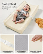 Vegan Leather Waterproof Baby Changing Pad - Wipeable, Extra Thick & Portable & Non-Slip Diaper Mat for Dresser, Crib, Travel | Soft & Safe (White)