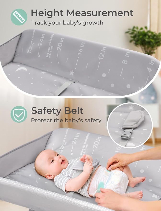 Baby Changing Table, Folding Changing Table with Heating Function, Waterproof Diaper Changing Station with Adjustable Height, 2 Drawers, Portable Baby Changing Station for Infant, Nursery, Newborn